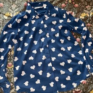 Lauren Conrad Blue Heart Pattern Button Down